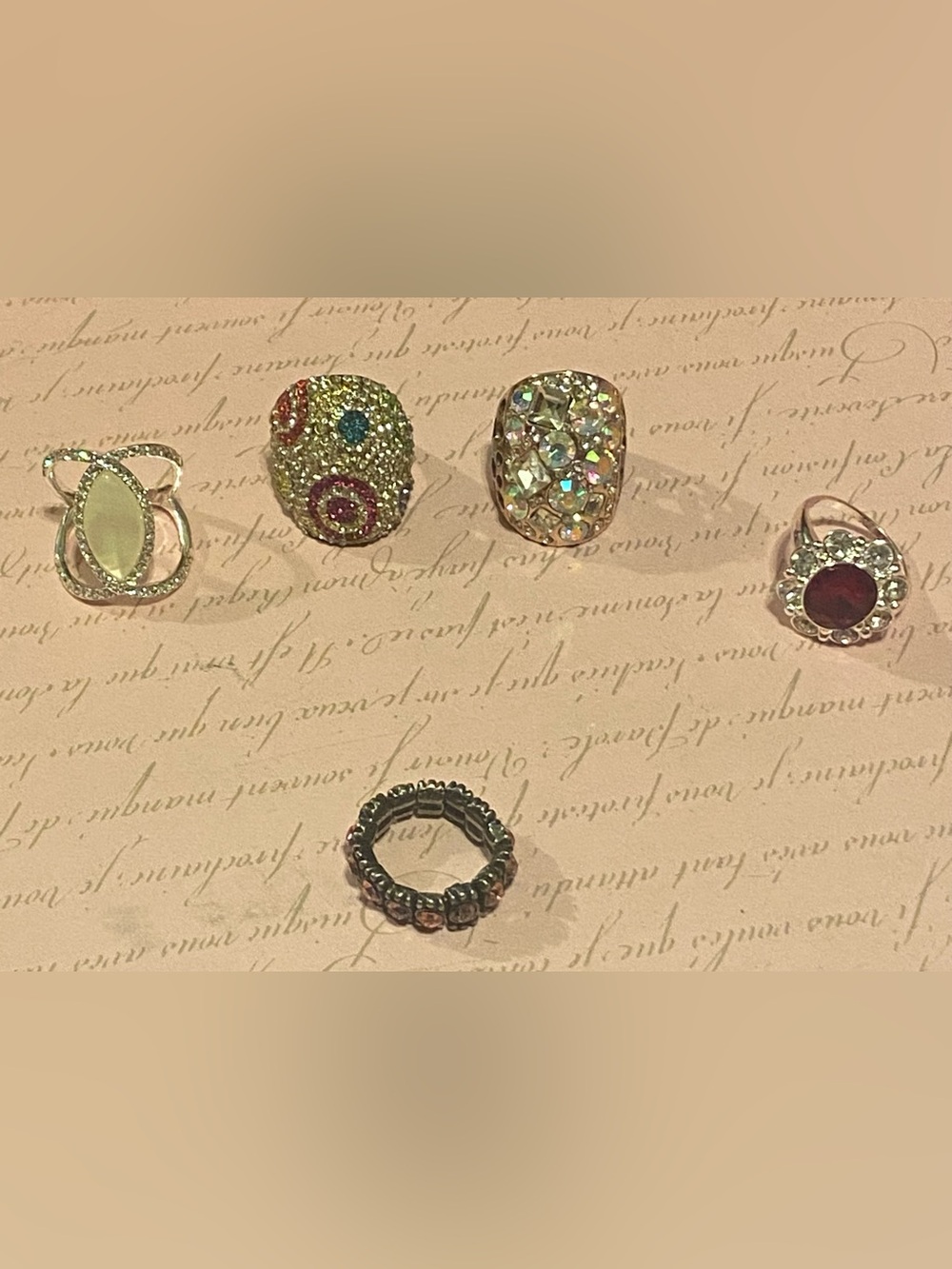 Vintage Cocktail Ring Bundle Chunky Rhinestone Pavé Whimsigoth Statement Lot